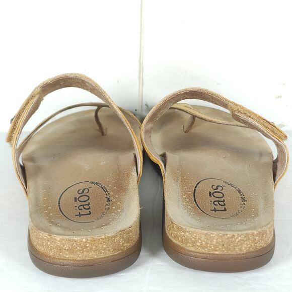 Taos Women’s Zon US6 Wheat Leather Toe Loop Flat Thong Sandals Shoes - Picture 13 of 16